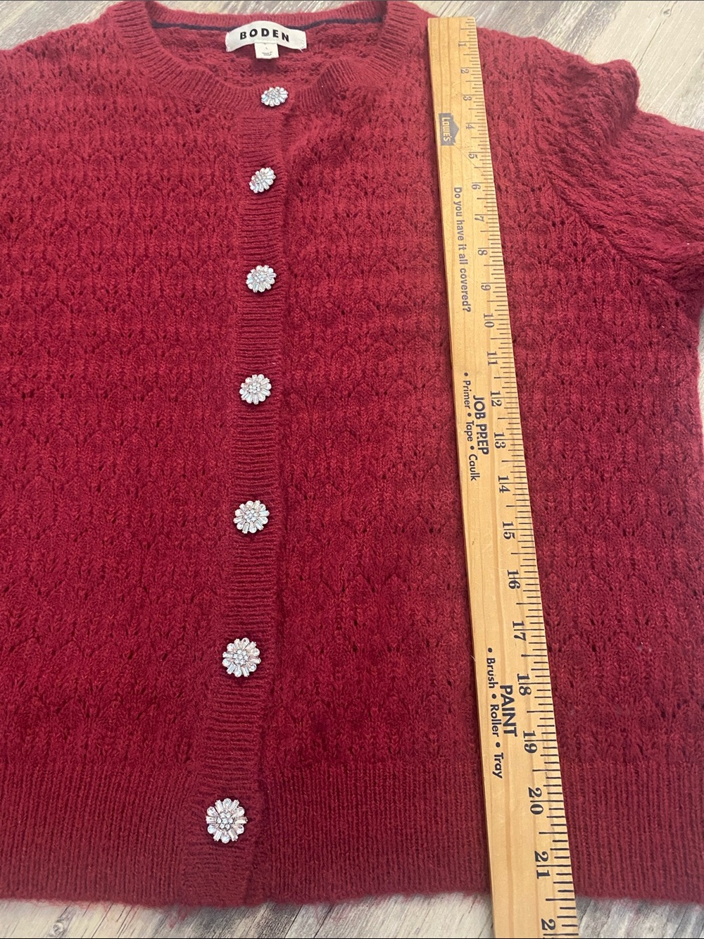 Boden Pontinelle Jewelled Button Wool Blend Cardigan Burgundy LARGE - Picture 10 of 10
